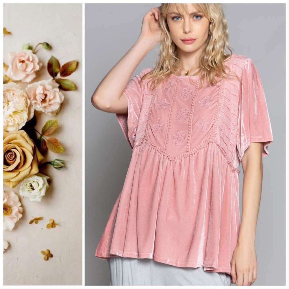 Snow Pink Velvet Baby Doll Top - Picture 4 of 9